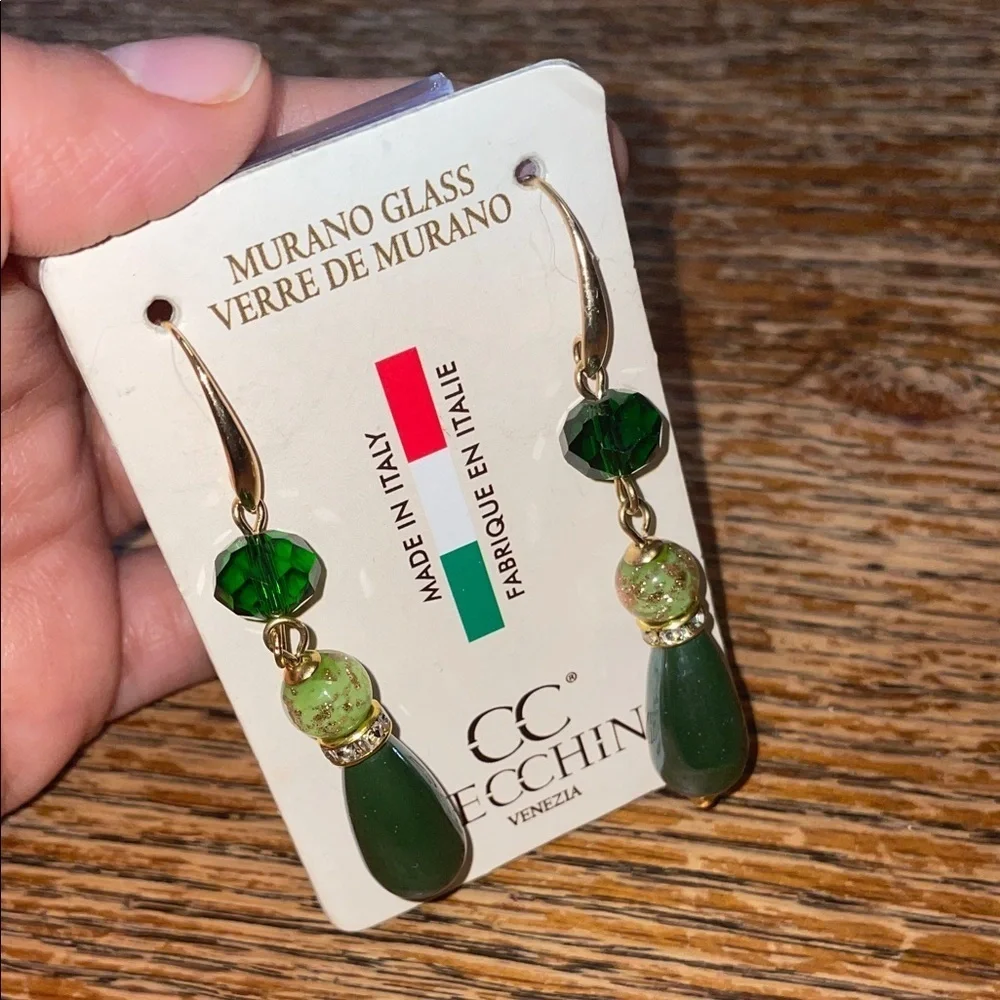 Green Murano Glass Drop Earrings